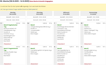Speiseplan Mensa 08.12. - 12.12.2025